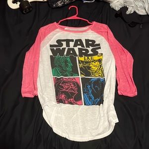 Mid length sleeve, pink and white Star Wars shirt